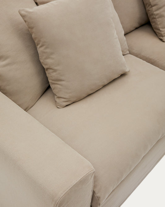 3-seater Nora sofa cover in taupe linen and cotton