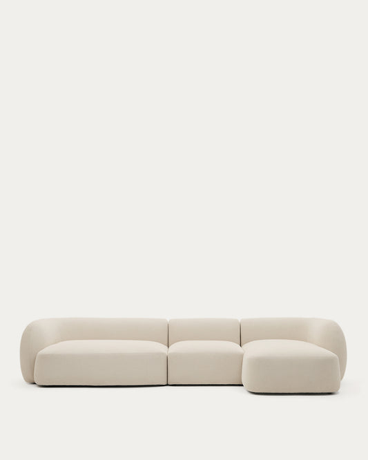 Martina ecru chenille 4-seater modular sofa with right chaise longue 377cm