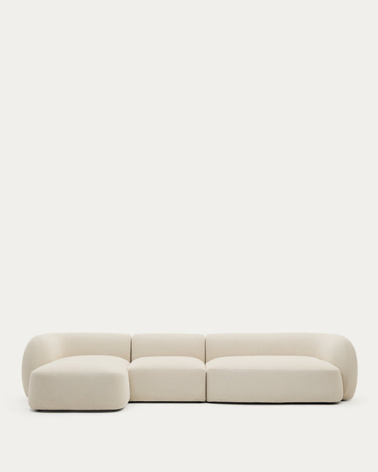 Modular 4-seater sofa Martina in ecru chenille with left chaise longue 377 cm