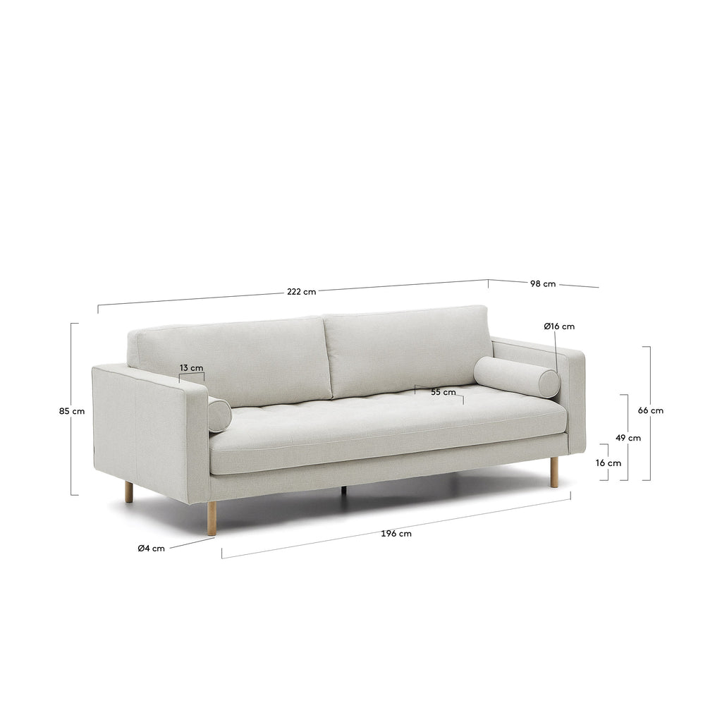 Debra 3-seater sofa in pearl chenille and natural legs, 222 cm FSC Mix Credit