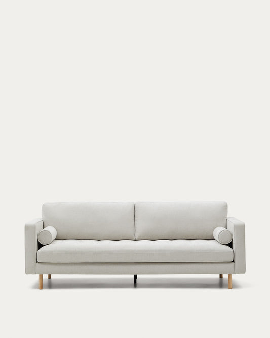 Debra 3-seater sofa in pearl chenille and natural legs, 222 cm