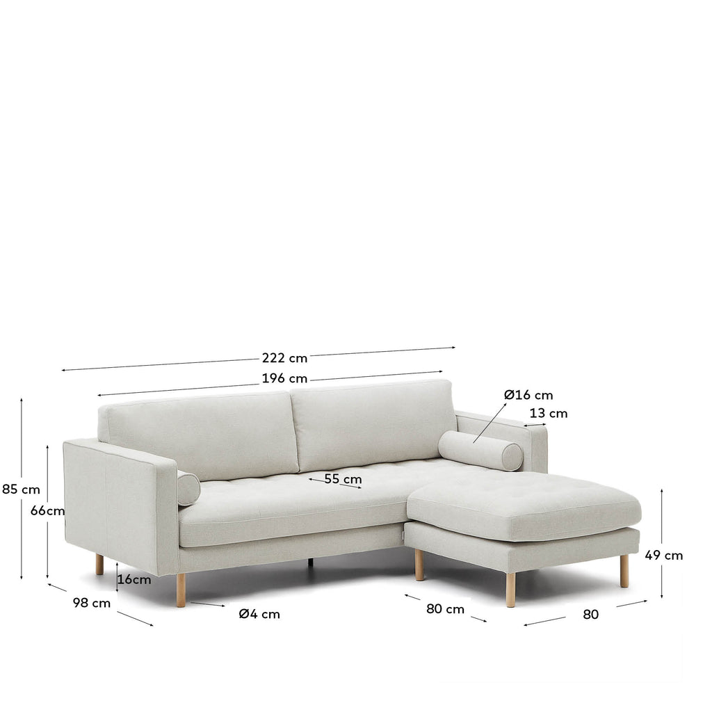 Sofa Debra 3-seater with pearl chenille footrest and natural legs 222 cm FSC Mix Credit
