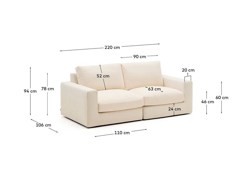 Alea ecru chenille 3-seater modular sofa with removable cover 220cm