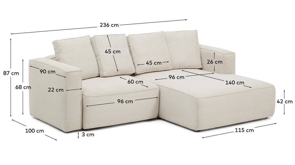 Marela beige chenille 3-seater sofa bed with right chaise longue 236cm FSC Mix Credit