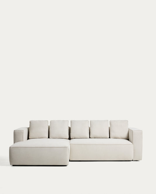 Marela beige chenille 3-seater sofa bed with left chaise longue 276cm FSC Mix Credit