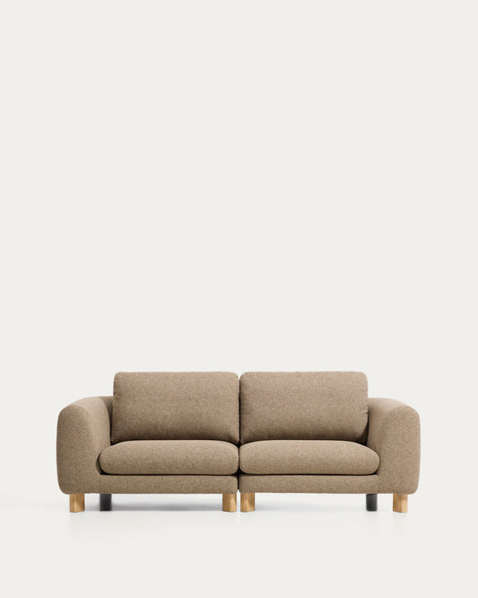 Vera light brown 3-seater sofa with natural-finish solid ash wood legs 230 cm FSC Mix Credit