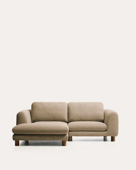 Vera light brown 3-seater sofa with left-hand chaise longue with walnut-finish solid ash wood legs 232 cm FSC Mix Credit