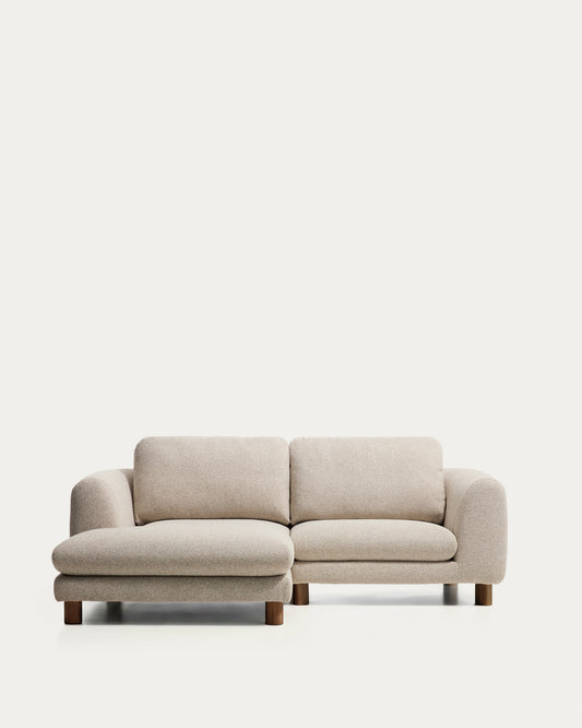Vera beige 3-seater sofa with left-hand chaise longue with walnut-finish solid ash wood legs 232 cm FSC Mix Credit