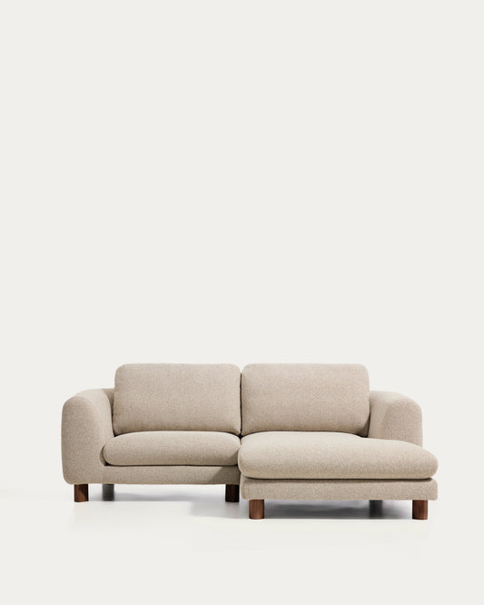 Vera beige 3-seater sofa with right-hand chaise longue with walnut-finish solid ash wood legs 232 cm FSC Mix Credit