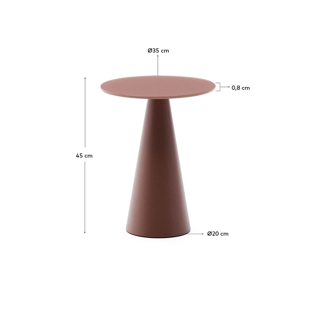 Wilshire side table with frosted tempered glass and matt terracotta painted steel finish Ø35cm