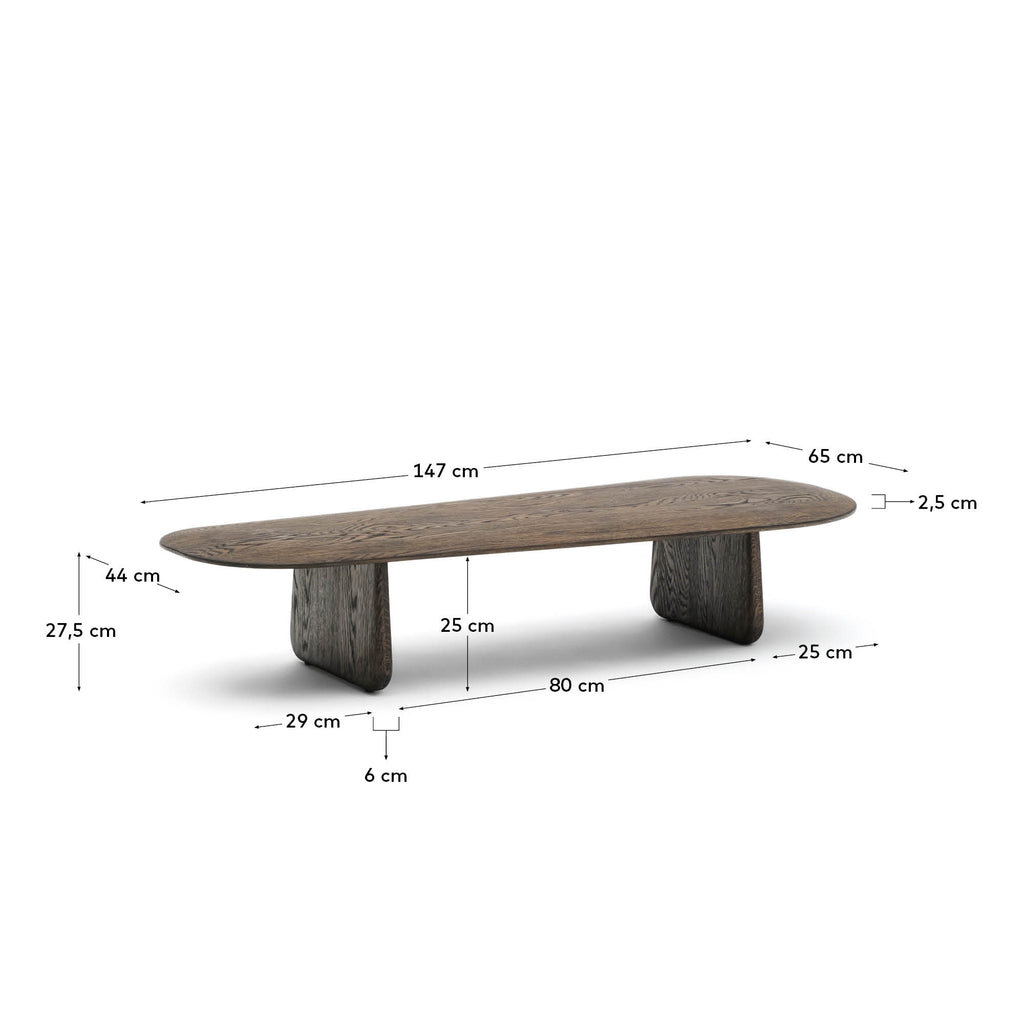 Pirita coffee table made from solid oak wood in a dark finish, 146 x 56.5 cm FSC 100%
