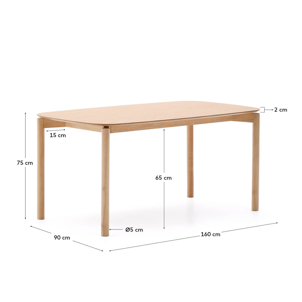 Indara table in ash veneer with natural finish 160 x 90 cm
