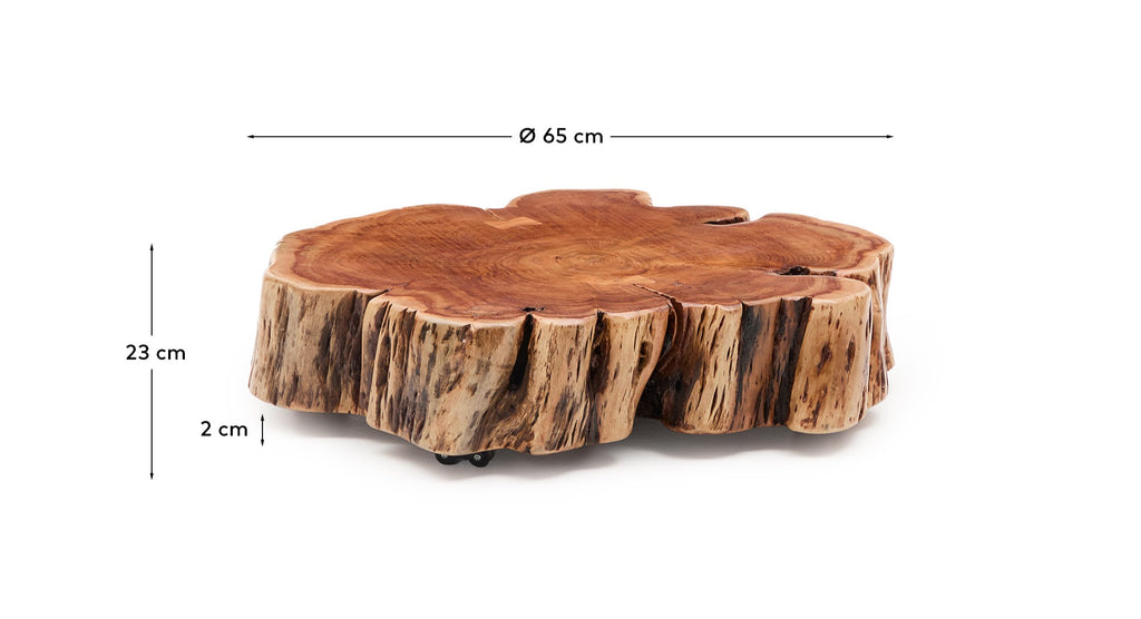 Tavine coffee table in solid acacia wood with bleached finish with wheels Ø65cm