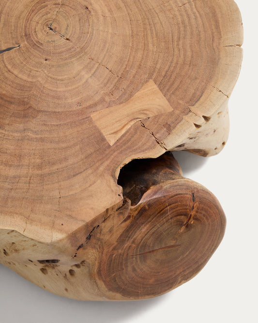 Nuvine coffee table in solid acacia wood with bleached finish with wheels Ø65cm