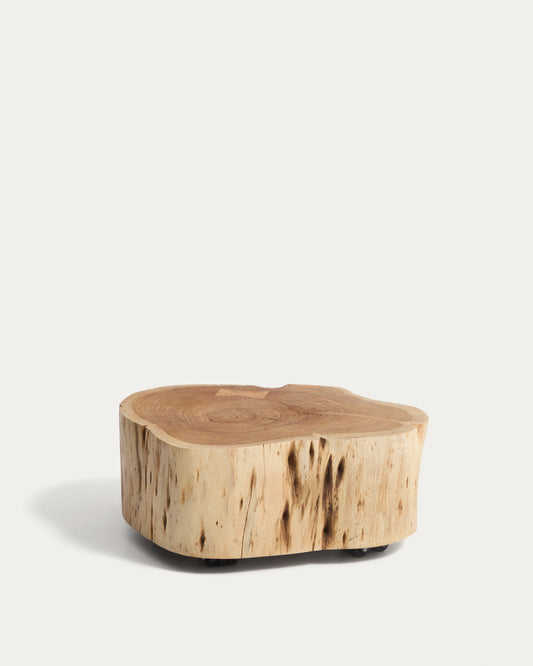 Nuvine coffee table in solid acacia wood with bleached finish with wheels Ø65cm