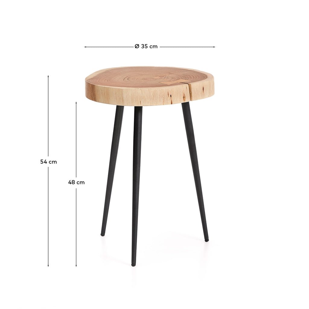 Tanive side table in solid acacia wood with bleached finish and black steel legs Ø35cm