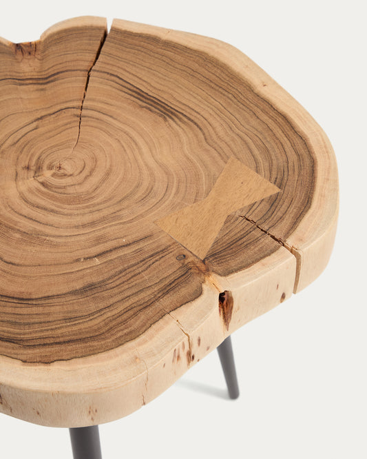 Tanive side table in solid acacia wood with bleached finish and black steel legs Ø35cm