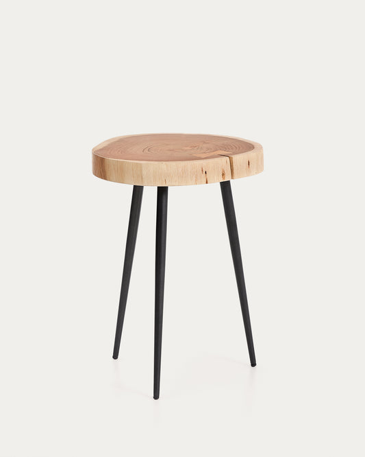 Tanive side table in solid acacia wood with bleached finish and black steel legs Ø35cm
