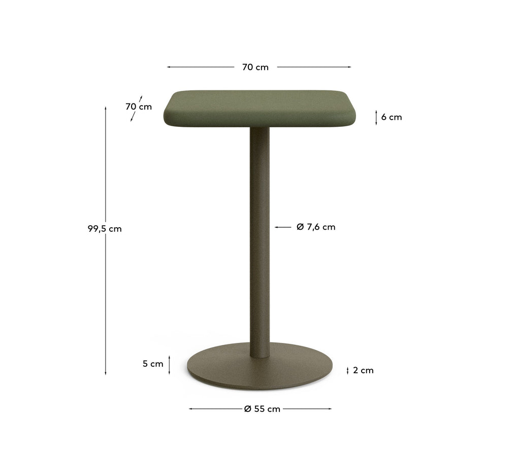 Esilda outdoor tall table with green cement top 70x70cm and green steel base Ø55x96cm