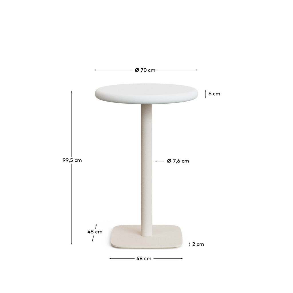 Dina outdoor tall round table with white cement top Ø70cm and white steel base 48x48x96cm