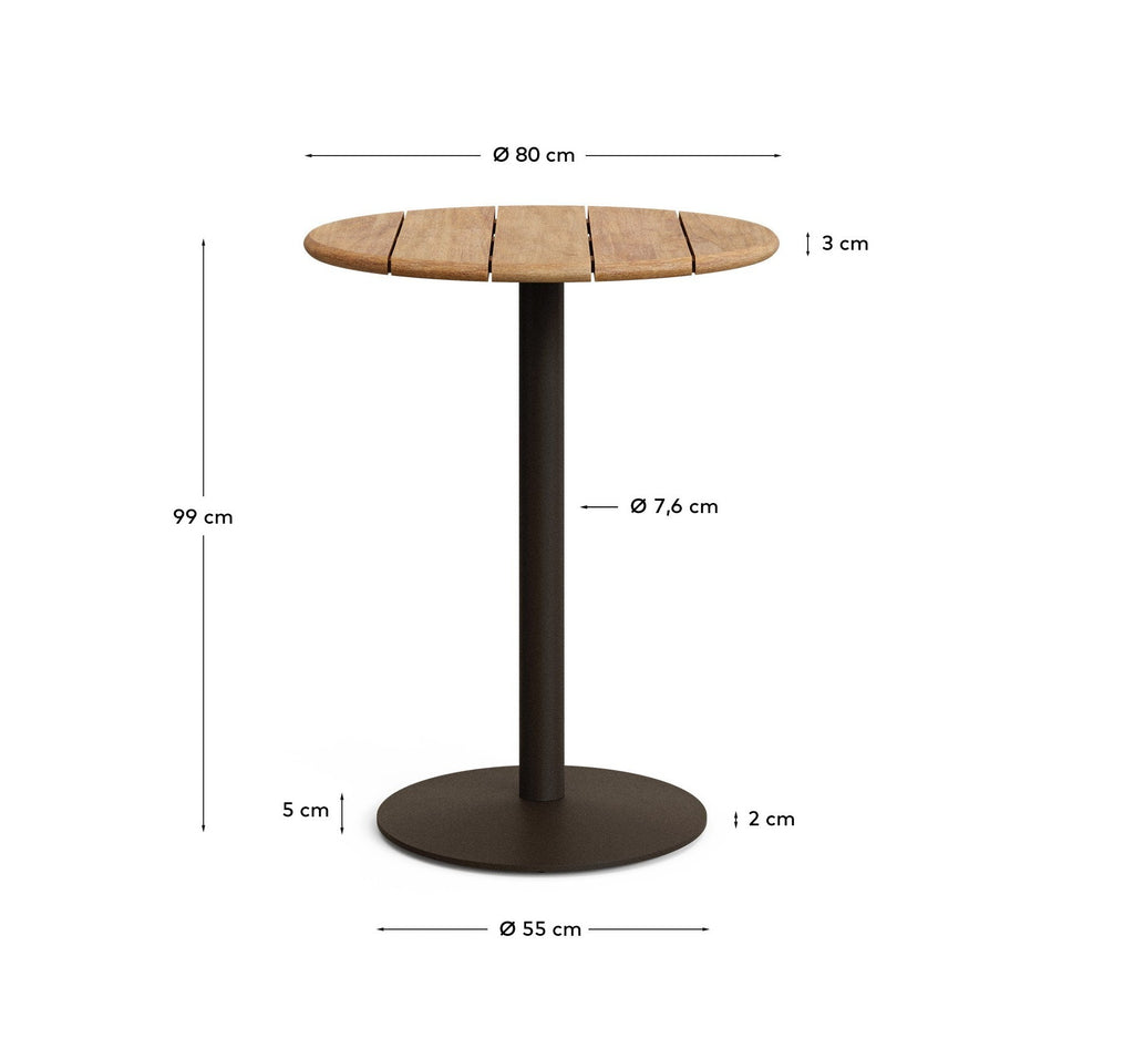 Esilda outdoor tall round table with FSC 100% acacia top Ø80cm and green steel base Ø55x96cm