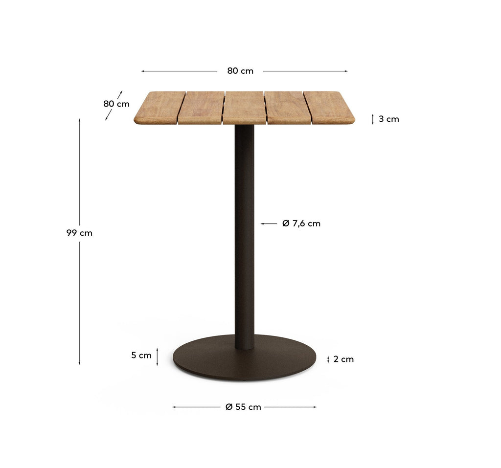 Esilda outdoor tall table with FSC 100% acacia top 80x80cm and green steel base Ø55x96cm