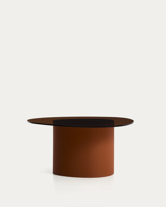 Olir coffee table in tempered glass and brown steel 82 x 74 cm