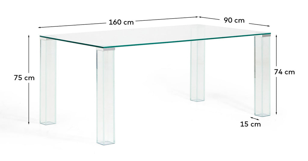 Adularia table in clear tempered glass 160 x 90cm