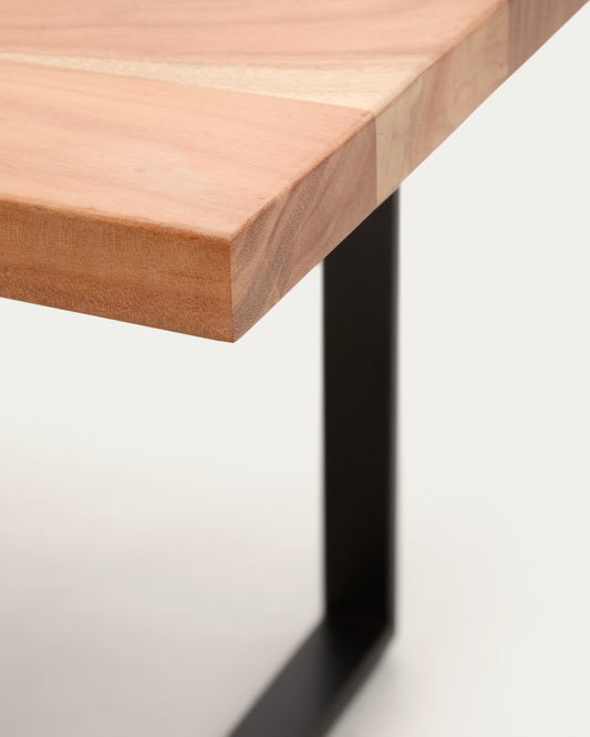 Uxue table in solid acacia wood with black steel legs 220 x 100 cm