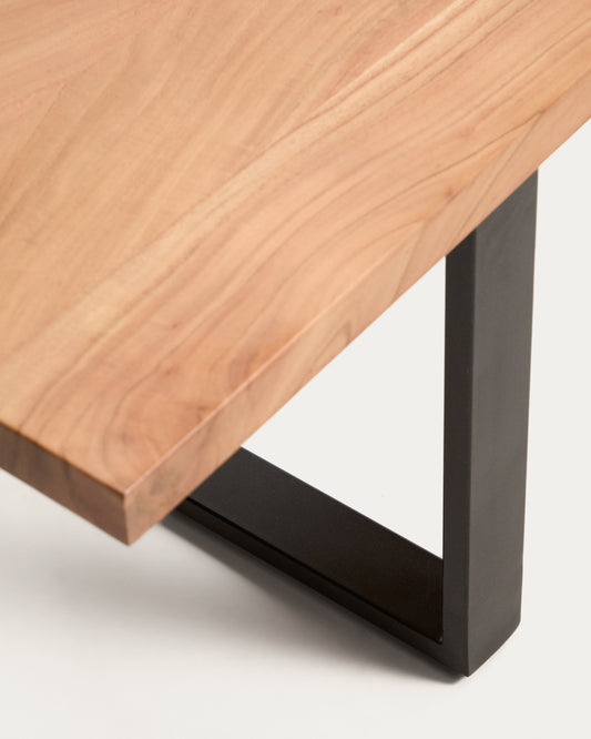 Uxue bench in solid acacia wood with black steel legs 180 x 45 cm