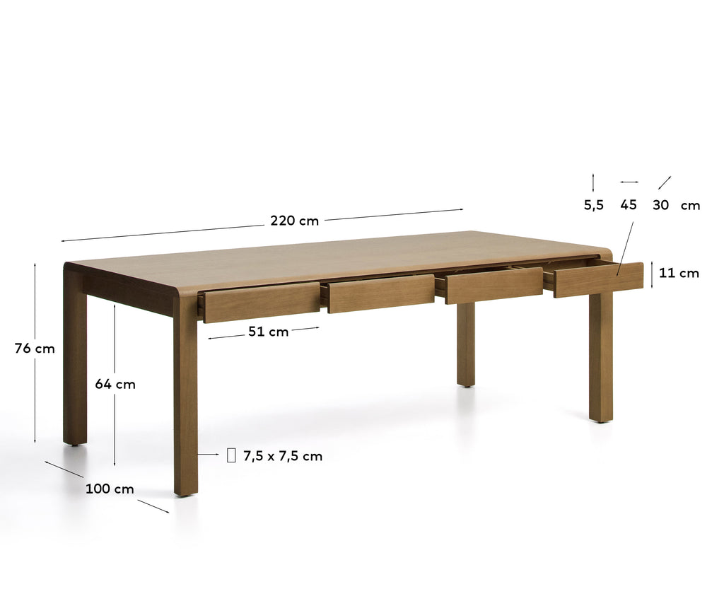 Arelida table in oak veneer and solid oak wood with light brown finish 220 x 100 cm FSC Mix Credit
