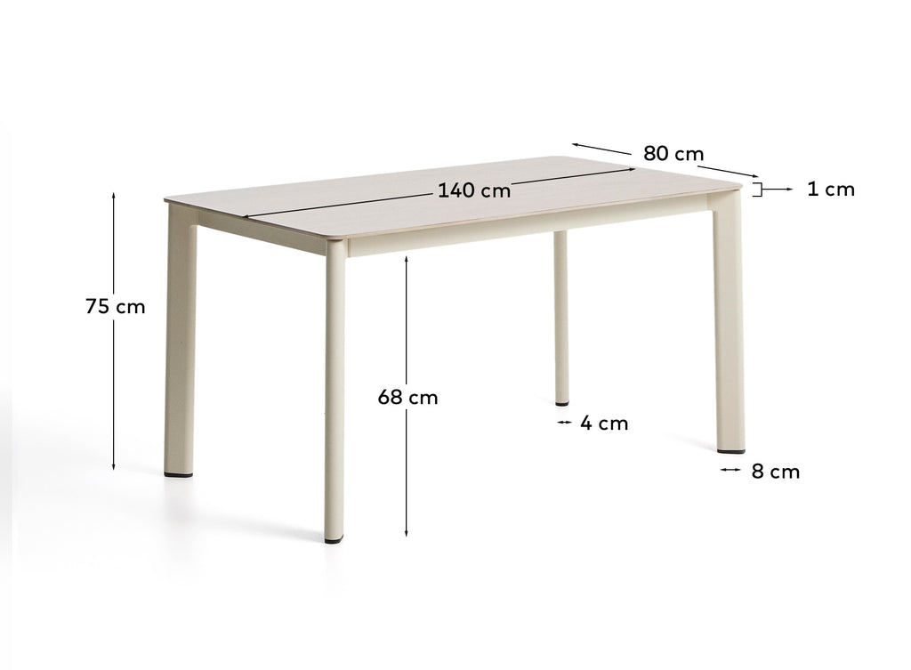 Anafi table in sintered stone and ecru aluminium 140 x 80 cm