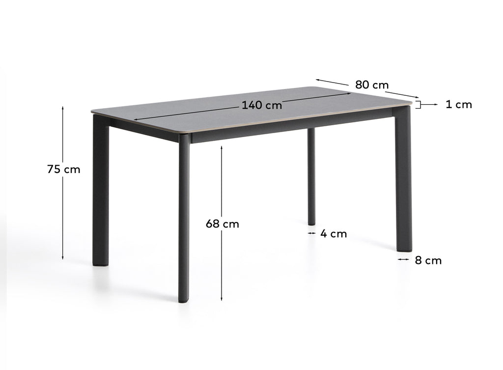Anafi table in sintered stone and graphite aluminium 140 x 80 cm