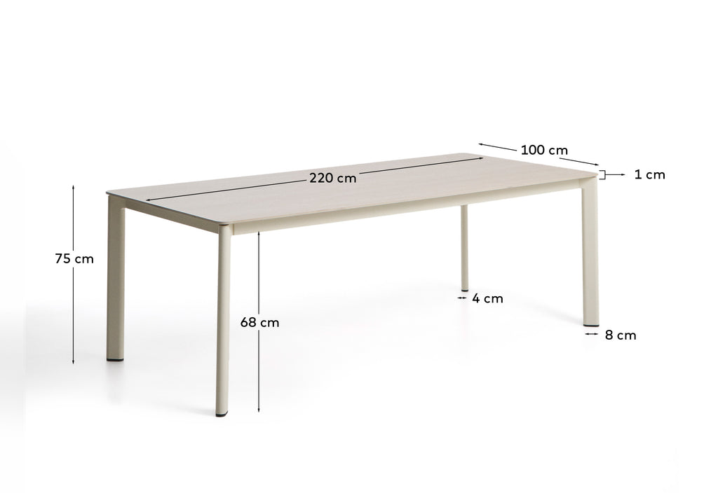 Anafi table in sintered stone and ecru aluminium 220 x 100 cm