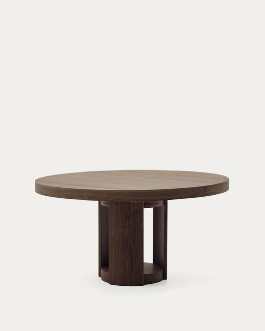 Artis extendable round table in solid wood and oak veneer with a walnut finish, FSC 100%, 150 (200) x 80 cm