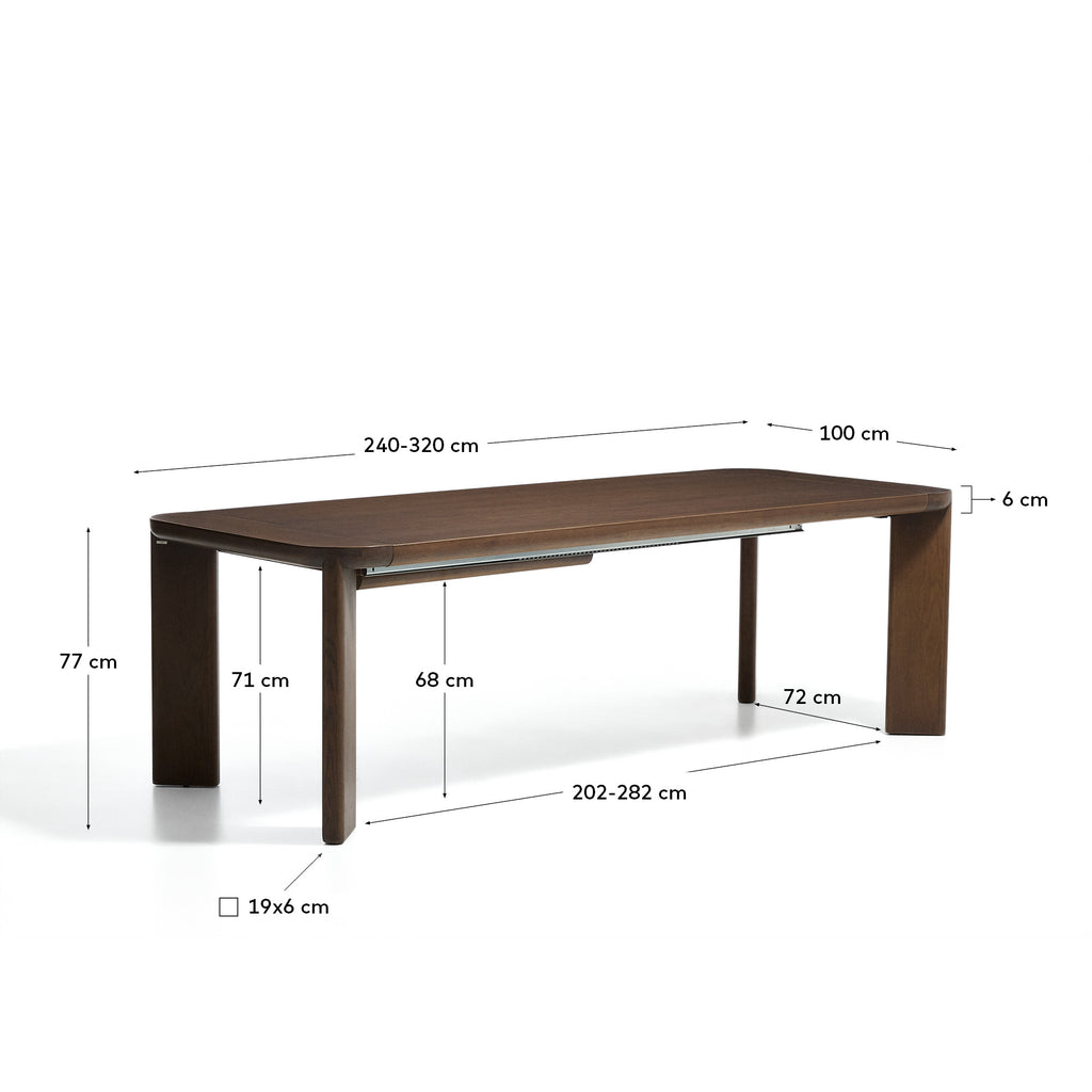 Jondal extendable table in solid oak wood and oak veneer with walnut finish FSC 100% 240 (320) x 100cm