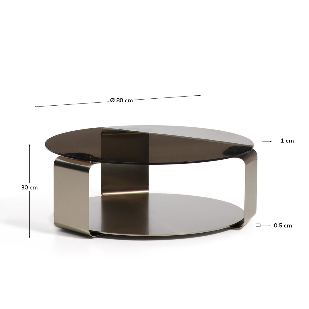 Dolven coffee table in brown glass and brushed steel Ø80cm