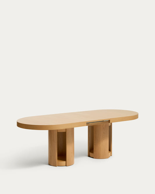Artis extendable oval table in solid wood and oak veneer with a natural finish, FSC 100%, 190 (240) x 100 cm