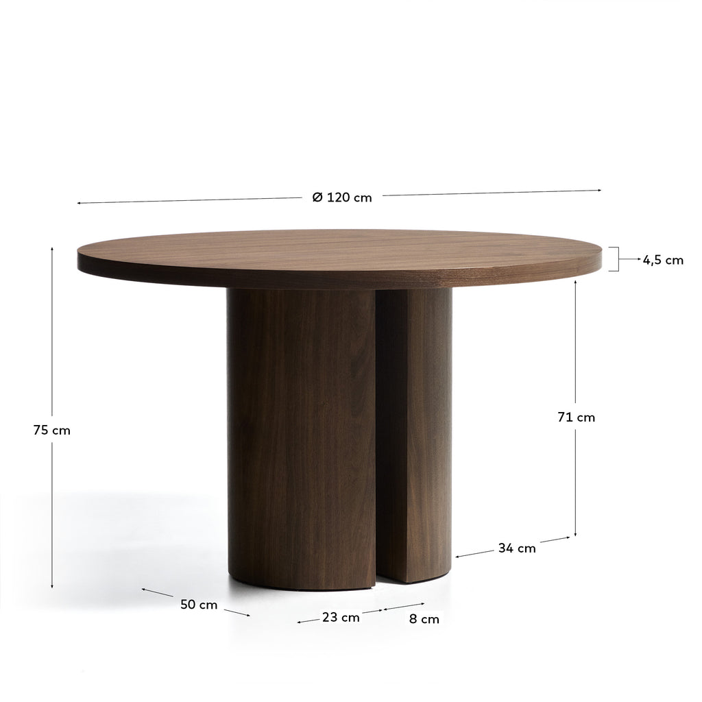 Nealy round table with a walnut veneer in a dark finish, Ø 120 cm