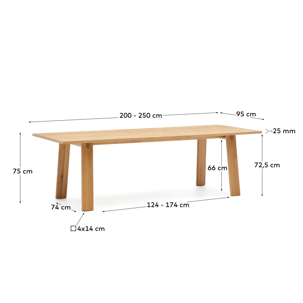 Arlen extendable table in solid oak wood and veneer with a natural finish 200(250)x95cm FSC Mix Credit