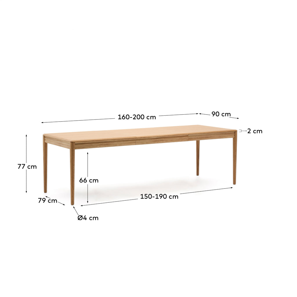 Lenon extendable table in natural FSC Mix Credit solid oak wood and veneer 160(200)x90