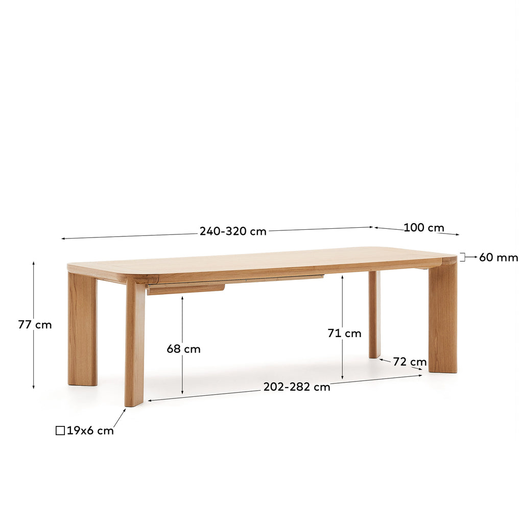 Jondal extendable table made of solid wood and oak veneer, 240 (320) cm x 100 cm FSC 100%
