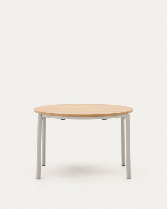 Montuiri extendable round table in oak veneer and steel legs with grey finish, Ø 120 (200) cm