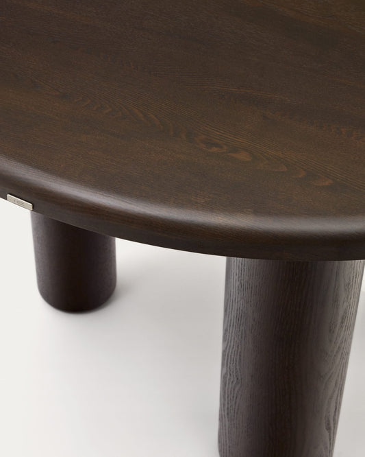 Mailen round table in ash wood veneer with dark finish, Ø 120 cm