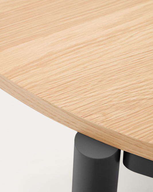 Montuiri round extendable table in oak veneer and with steel legs in a black finish, Ø90(170) cm