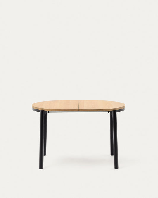 Montuiri extendable table in oak veneer and with steel legs in a black finish,  Ø120(200) x 90 cm