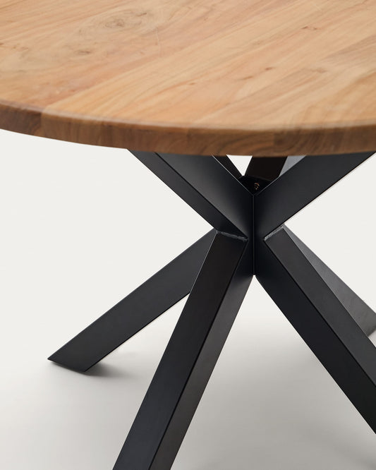 Argo round table in acacia solid wood and steel legs with black finish, Ø 120 cm