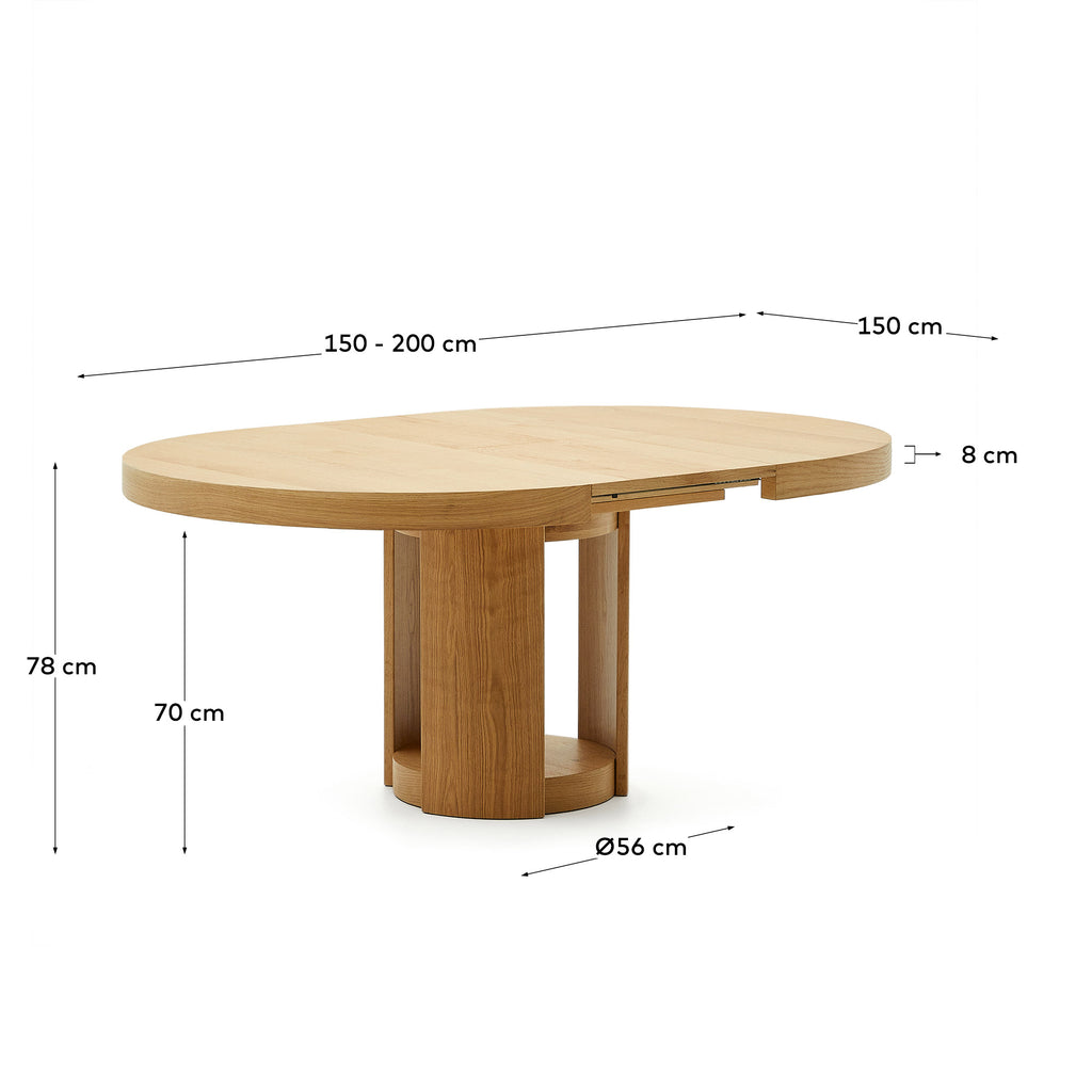 Artis extendable round table in solid oak wood and veneer, 150 (200) cm x 80 cm FSC 100%