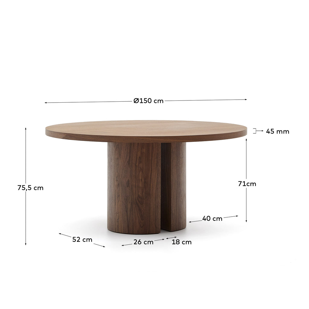 Nealy round table with a walnut veneer in a natural finish, Ø 150 cm
