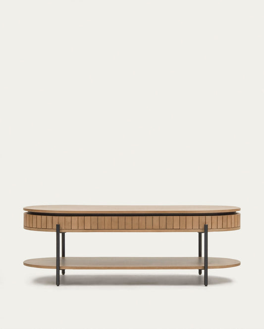 Licia mango wood coffee table with 1 drawer, with a natural finish and metal, 130 x 65 cm